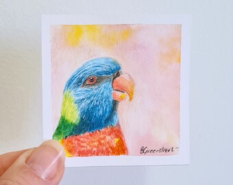 MINIATURE ORIGINAL Painting | Lorikeet Parrot | ORIGINAL Watercolour Painting | Australian Wilidlife Art