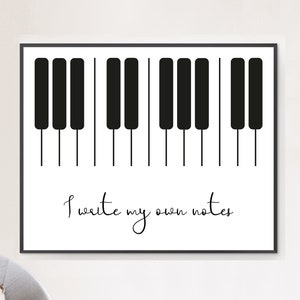 Stampa amante della musica / Scrivo le mie note / Arte da parete di musicisti divertenti / Poster di pianoforte / Arredamento bianco nero / Stampabile o stampato e consegnato