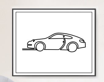 Impresión de arte de línea de automóviles de lujo / Arte de pared amante de los automóviles / Decoración del hogar de la sala de juegos / Impresión en blanco y negro / Descargable o impreso, enviado entregado
