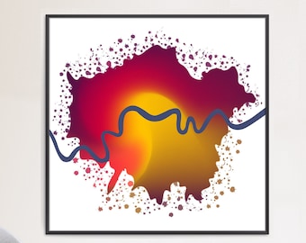 Mapa abstracto de Londres / Lámina artística de Londres, Inglaterra / El emblemático río Támesis / Decoración urbana vibrante y colorida para el hogar / Para imprimir o impresión y envío a domicilio