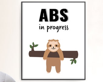 Decoración divertida del gimnasio en casa / Póster de abdominales en progreso / Lindo estampado de perezoso perezoso / Arte de pared de ejercicio humorístico / Descargable o impreso y enviado