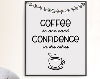 Impresión de oficina divertida inspiradora / Café en una mano Confianza en el otro cartel / Carta a mano / Imprimible o impreso, enviado y entregado