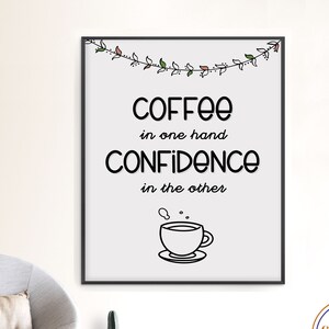 Impresión de oficina divertida inspiradora / Café en una mano Confianza en el otro cartel / Carta a mano / Imprimible o impreso, enviado y entregado