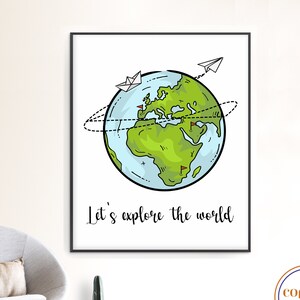 Esploriamo il mondo/Poster ispiratore/Decorazioni pianeti/Decorazioni per camerette per bambini/Scaricabile o stampato, spedito e consegnato