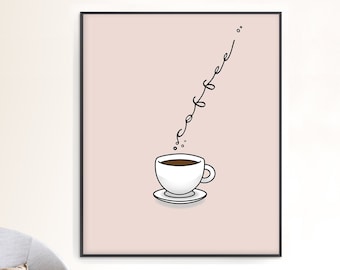 Arte divertido de la pared de la estación de café / Impresión única de la esquina del café de la cocina u oficina / Cartel de la barra de café / Descargable o impreso enviado y entregado