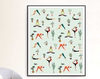 Póster de posturas de yoga para pared / Lámina de meditación y estiramientos / Póster de ejercicios para gimnasio en casa / Arte zen espiritual / Descargable o impreso y entregado