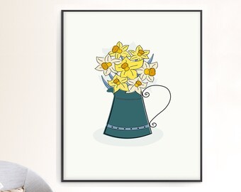 Lámina decorativa de narcisos amarillos / Póster floral de primavera / Decoración contemporánea / Disponible en formato impreso o descarga digital