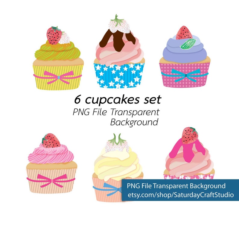 6 Cupcakes Png File Transparent Background High Quality Etsy