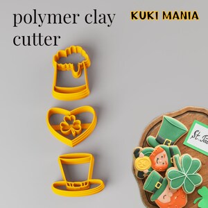 3 pieces st patrics day polymer clay cutter/beer polymer clay/hat cutter /lucky cutter / gloves in heart st patrics