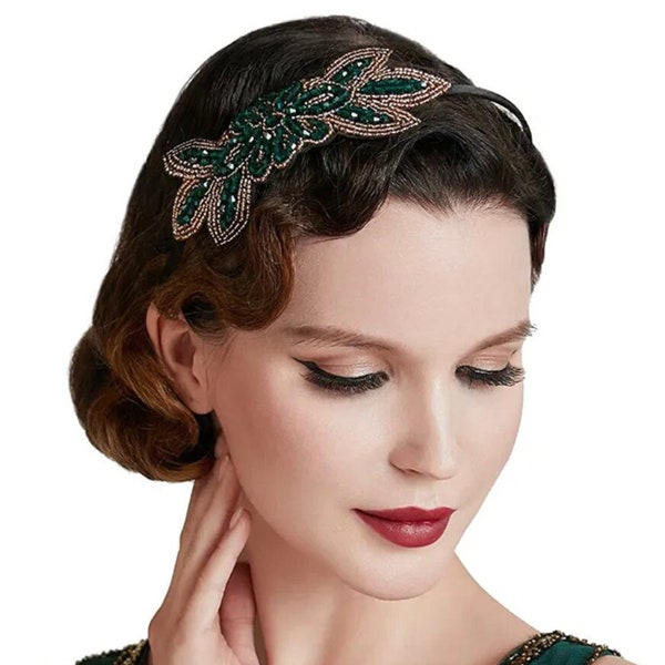 Clara Vintage Art Deco Stirnband, blau oder grün