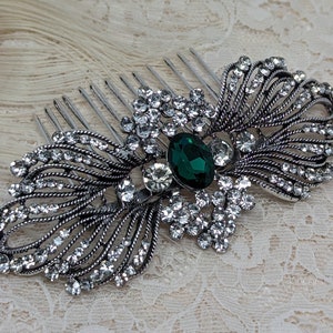Esme Emerald Green Art Deco Vintage Style Crystal Bridal Hair Comb 1920’s Wedding