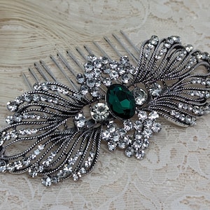 Esme Emerald Green Art Deco Vintage Style Crystal Bridal Hair Comb 1920’s Wedding