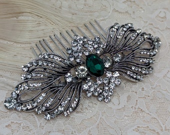 Esme Emerald Green Art Deco Vintage Style Crystal Bridal Hair Comb 1920’s Wedding
