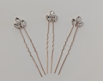 Set of 3 Art Deco Vintage Style Crystal Hair Pins