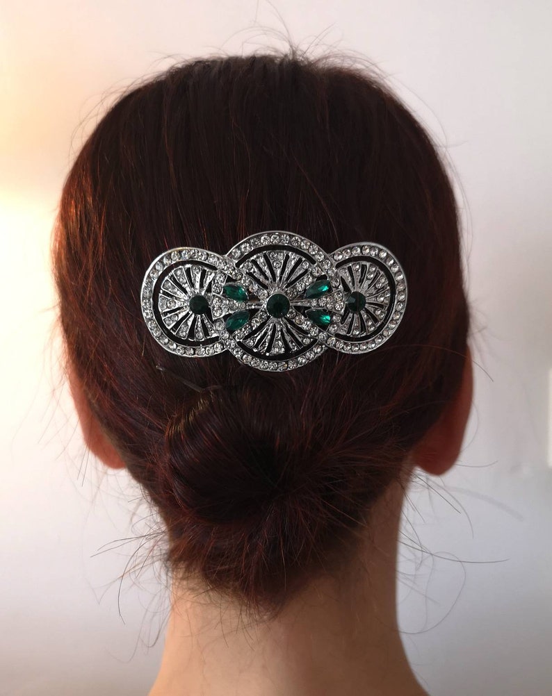 Imogen Art Deco Vintage Style Emerald Green Crystal Bridal Bridesmaid Hair Comb 1920\u2019s Wedding Prom Flapper