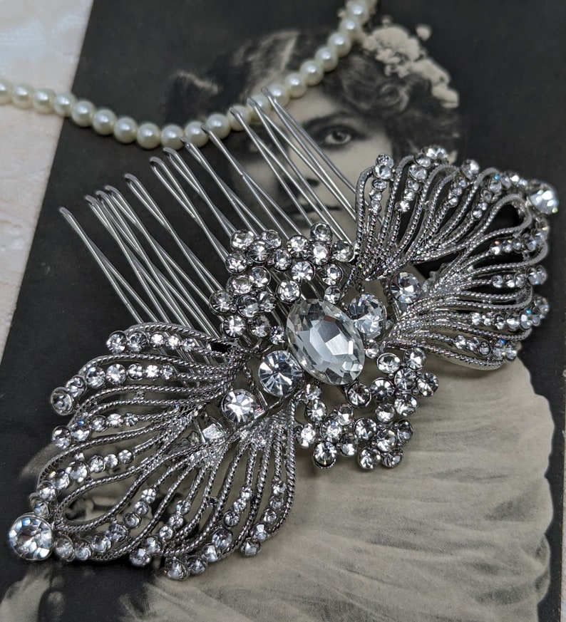 Evelyn Art Deco Vintage Style Crystal Victorian Bridal Hair Comb 1920s Wedding image 2