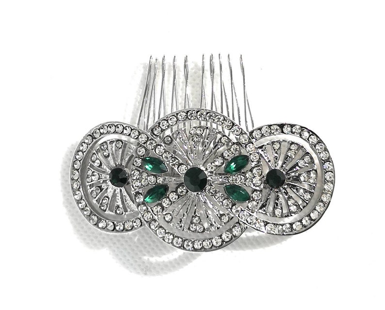 Imogen Art Deco Vintage Style Emerald Green Crystal Bridal Bridesmaid Hair Comb 1920\u2019s Wedding Prom Flapper