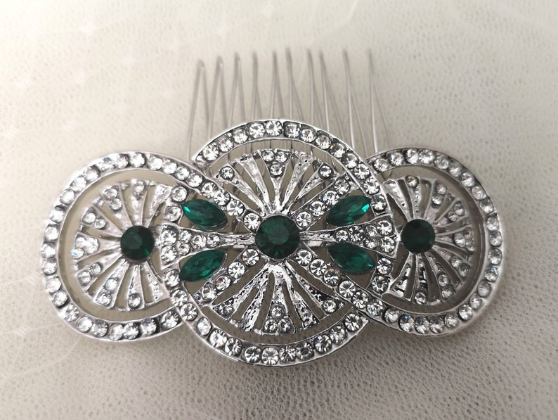 Imogen Art Deco Vintage Style Emerald Green Crystal Bridal Bridesmaid Hair Comb 1920\u2019s Wedding Prom Flapper