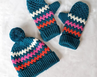 Color Pop beanie en wanten set - haakpatroon digitale pdf