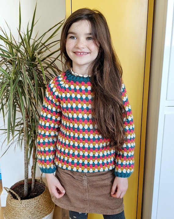 Crochet Sweater, Granny Stripe Jumper, Childrens Tops, Adults Jumper -  Sweaters