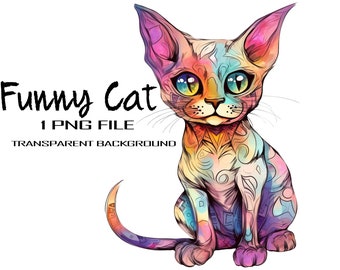 Cute Colorful Cartoon Cat Clipart with Big Beautiful Eyes