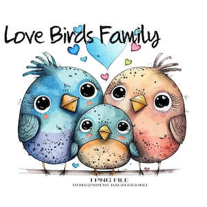 Cute Bird Family PNG Clipart, Digital Art Love Hearts et Spring Bird Sublimation File
