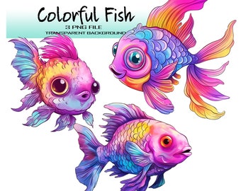 Watercolor Fish Clipart Set - Playful Marine Life Illustrations in Vibrant Colors