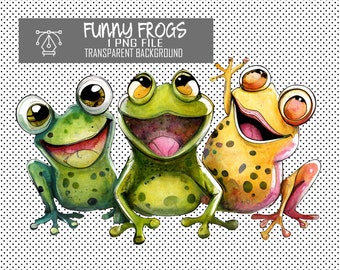 Funny Animal Png. Frog Clipart Digital File for Sublimation, Invitations and More! Funny Animal Watercolor Drawing for Kids. T-shirts design