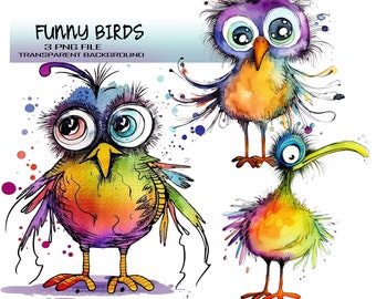 Whimsical Birds Png Clipart Set - Create charming designs with this digital artwork collection featuring cute and colorful birds,  printable