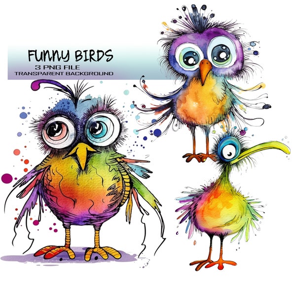 Whimsical Birds Png Clipart Set - Create charming designs with this digital artwork collection featuring cute and colorful birds,  printable