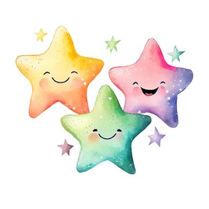 Happy stars png space watercolor drawing clipart for kids digital file