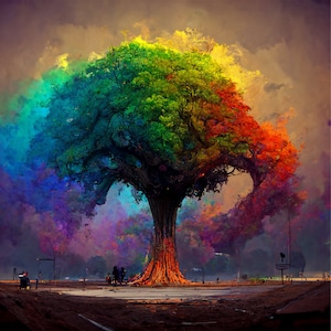 Rainbow tree digital art download. Rainbow tree jpg instant download. Rainbow tree print, Rainbow tree jpg, , Rainbow tree printable