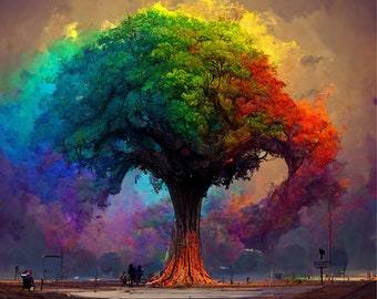 Rainbow tree digital art download. Rainbow tree jpg instant download. Rainbow tree print, Rainbow tree jpg, , Rainbow tree printable