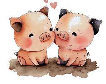 Png cute pig clipart watercolor digital download image