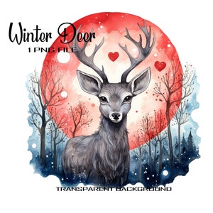 Winter Deer Watercolor PNG Clipart