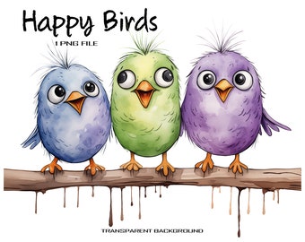 Happy Birds Clipart with Transparent Background