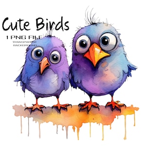 Cute Blue Bird PNG Watercolor Clipart