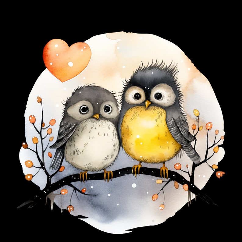 Cute Birds in Love Watercolor Clipart - Etsy