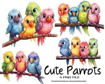 Funny Parrots Clipart Set with Transparent Background