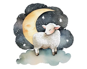 Lamb png clipart watercolor illustration, cute nursery digital file, farm animal with transparent background