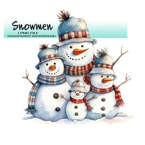Cute Snowmen Clipart, PNG  winter watercolor Snowman Digital File