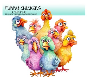 Png Chickens Digital Download File. Funny Hen Clipart for Easter Greeting Cards. Sublimation Png with a Colorful Image from the Hen House.