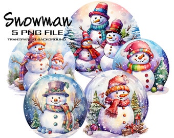 Snowman in a Snowball PNG Clipart Set of 5 Transparent Background Images