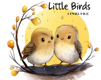 Cute Little Birds Watercolor PNG Clipart