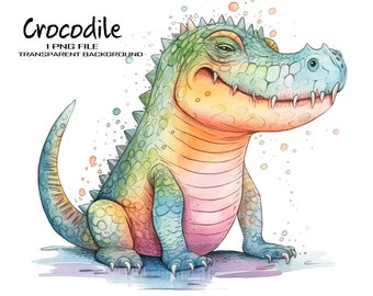 Funny Crocodile Clipart, Cute Watercolor Animal Digital Art PNG