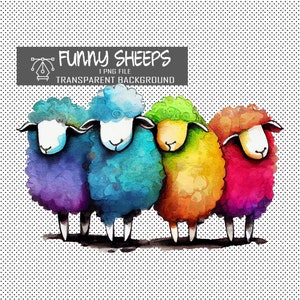 Png File di animali divertenti. Clipart di pecore colorate dell'acquerello. ClipArt per disegni di magliette divertenti, cameretta dei bambini e cameretta dei bambini. Fattoria di sublimazione Png.
