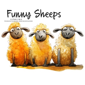 Clipart drôle d'animal de ferme | Moutons PNG Téléchargement instantané | Personnages de basse-cour ludiques