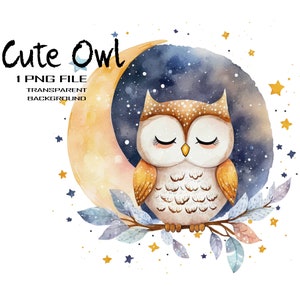 Nursery Clipart, Cute Owl PNG, Watercolor Bird Digital Art