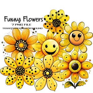 Lustige Gelbe Blumen PNG Clipart mit transparentem Hintergrund