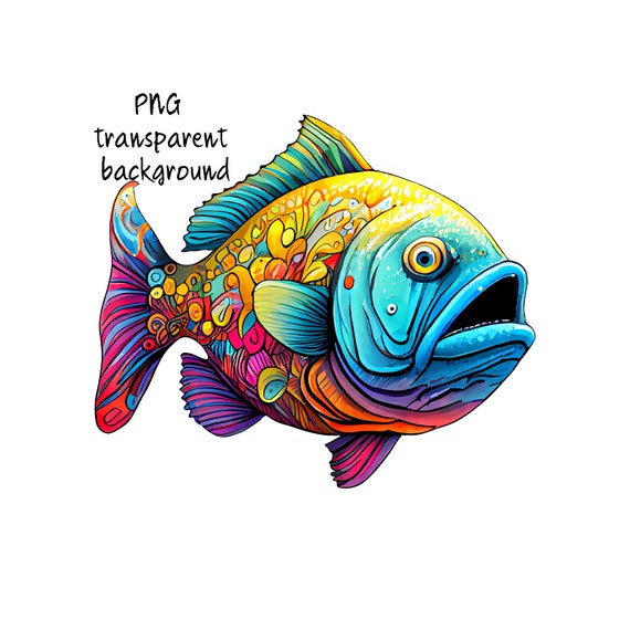Fish png colorful funny watercolors drawing. Funny fish png digital files  for cool fishing t-shirt designs and stickers